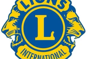 The logo for the Lions Club International. Two lion heads on either side of a circle with a stylized L in the middle. LIONS is positioned above the circle in an arc, INTERNATIONAL is positioned below the circle in an arc.