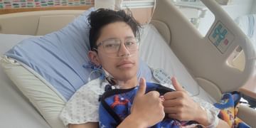 STARS Very Important Patient Reyez Rowan gives a double thumbs up while sitting up in his hospital bed after his incident.