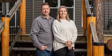 STARS Very Important Patient Wade Cassidy poses alongside wife Thea on the steps out in front of their property in Saskatchewan.