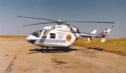 An early photo of a Lion Air Ambulance BK117 helicopter, that would eventually be renamed STARS. Lions Club International were the first to provide money to get STARS going.