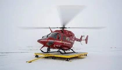 A STARS BK117 helicopter powers up its rotors on it's last mission at the Calgary base. THE BK was finally retired in 2022 after 37 years of service.