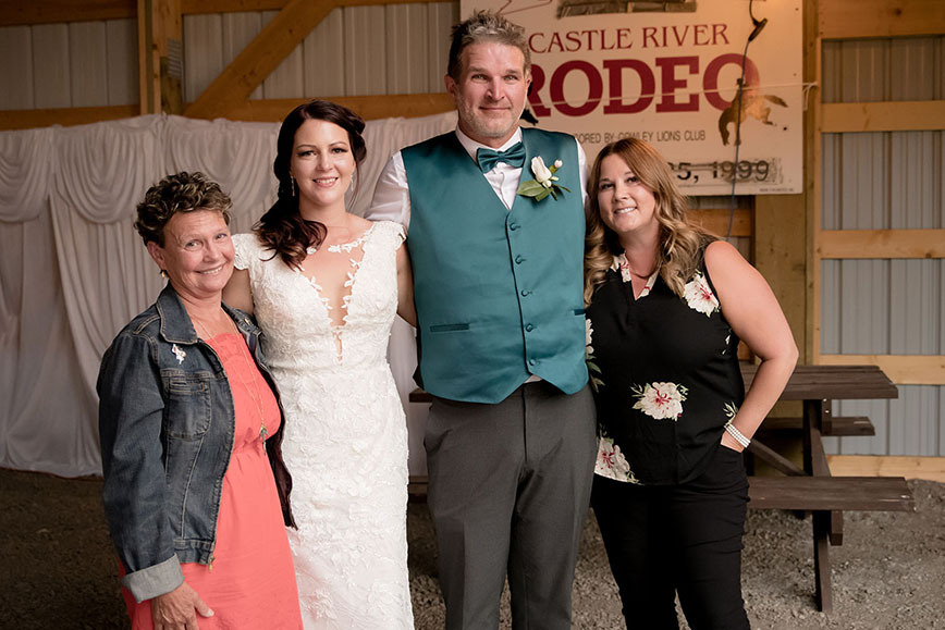 Photo of newlyweds Dwayne and Sharon Strong with STARS nurses Sandra Young and Kellie Ann Vogelaar