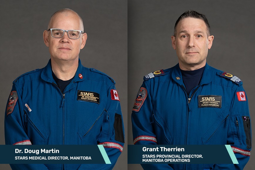Portraits of STARS Medical Director, Manitoba Dr. Doug Martin and STARS Provincial Director, Manitoba Operations, Grant Therrien